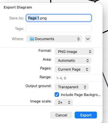 The Export panel with its options