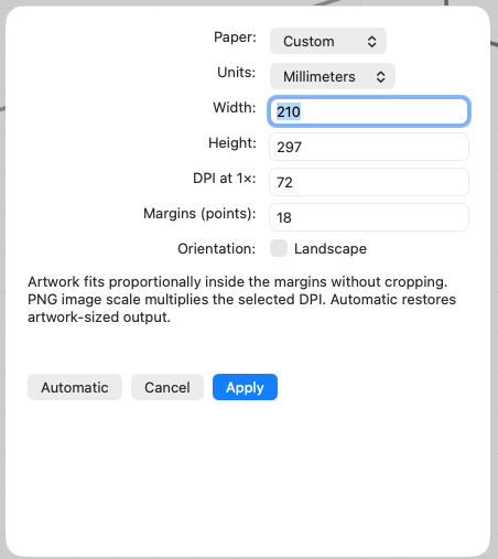 The Page Output Size sheet