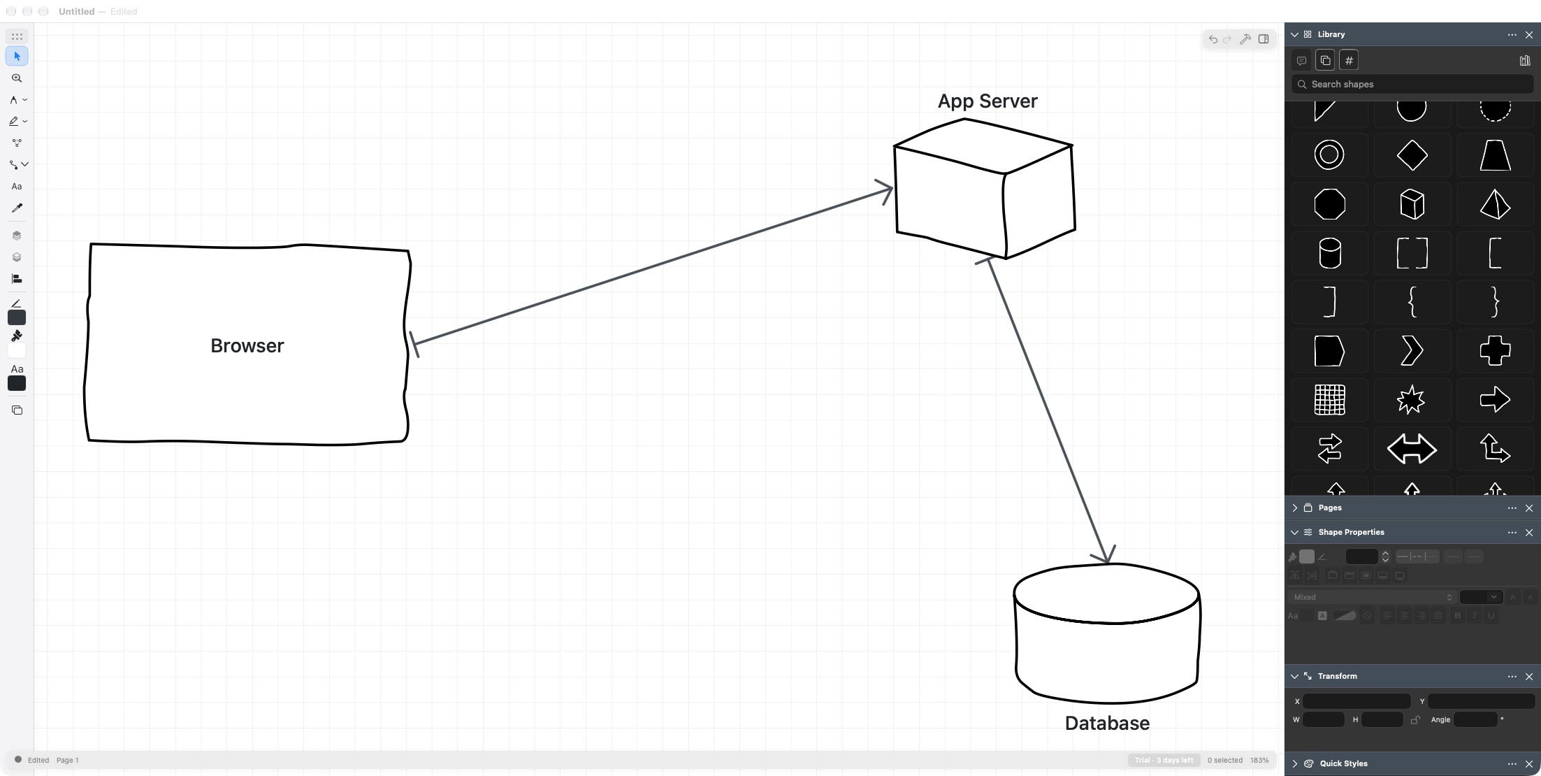 The SimpleDiagrams window with a diagram in progress