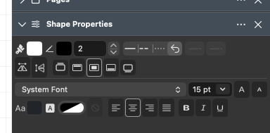 Text controls in the Shape Properties panel
